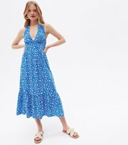 New Look Blue Spot Tiered Midi Halter Dress